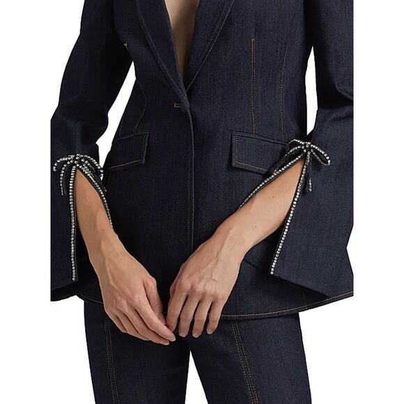 CINQ A SEPT Cheyenne Rhinestone Bow Denim Blazer - Picture 6 of 11